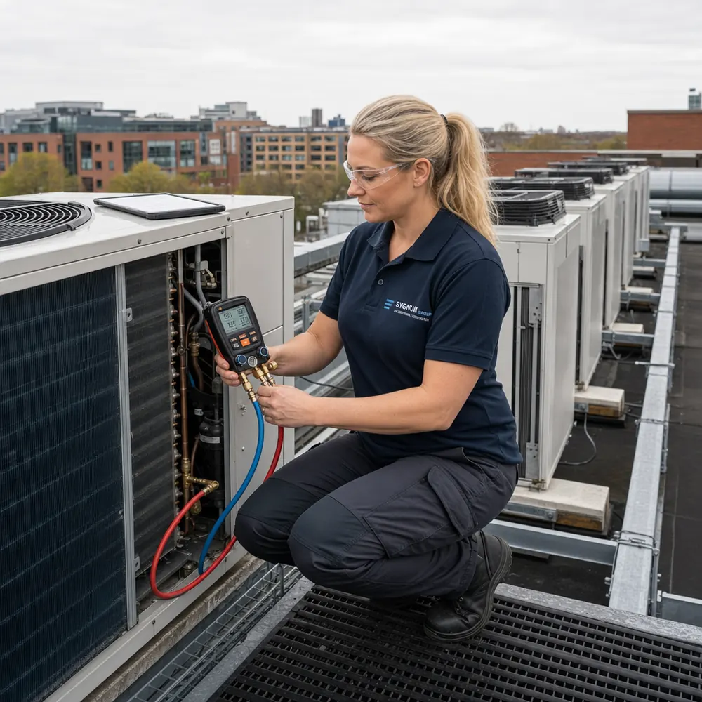 Engineer with documentation, gauges or plant records