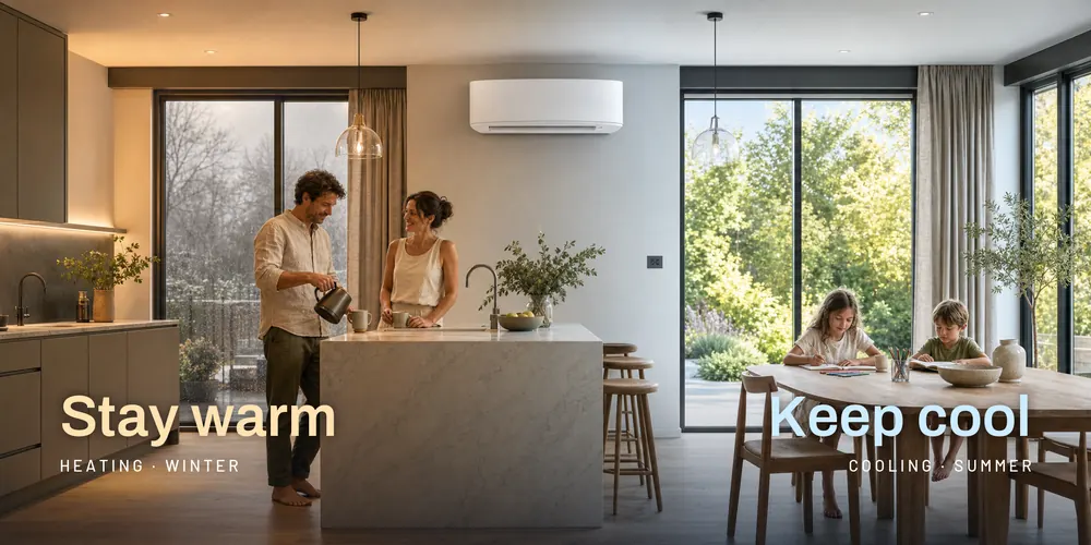 Domestic, living room or bedroom with a discreet indoor unit